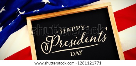 Happy presidents day. Vector typography against blank slate on national flag