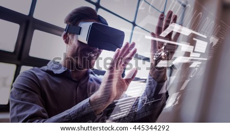 interface against businessman using virtual reality device
