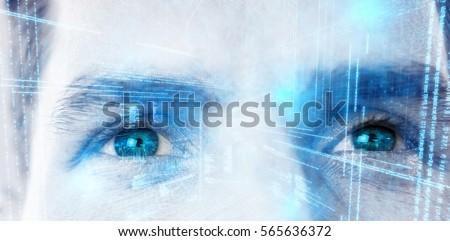 Illustration of virtual data against close up of man eyes