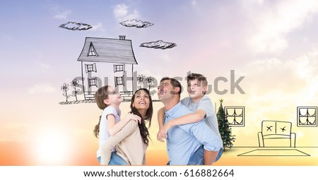 Digital composite of Digital composite image of happy family imagining new home