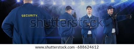 Digital composite of Security guard man collage against concert background