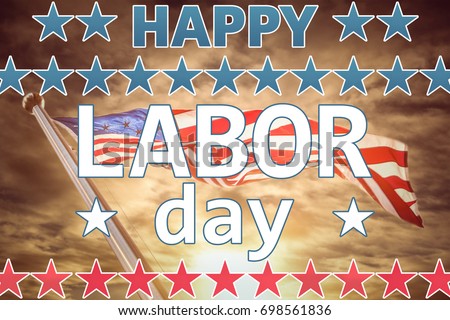 Happy labor day text with star shape against cloudy sky landscape