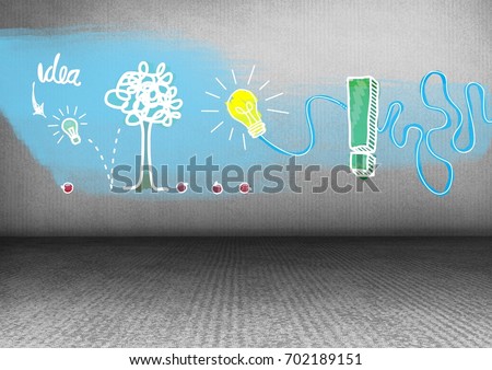 Digital composite of bright idea drawing graphics in grey room