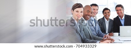 Digital composite of Business people having a meeting with transition effect