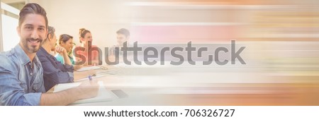 Digital composite of Business people having a meeting with transition effect