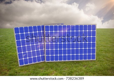 3d image of blue solar equipment against sky