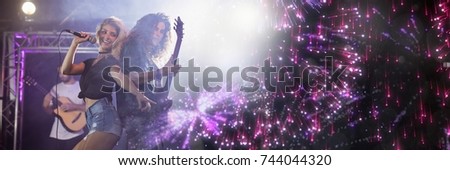 Digital composite of band playing at concert with transition
