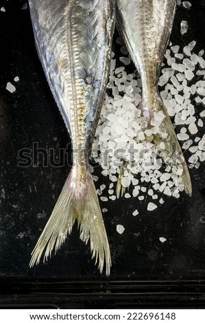 two silver fish tails with salt