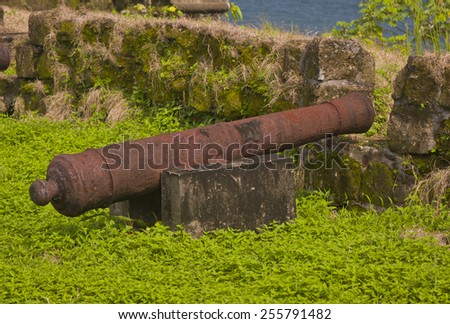 COLON, PANAMA - AUGUST 12, 2009: Canon at Fort San Lorenzo, a World Heritage site, at mouth of Chagres River.