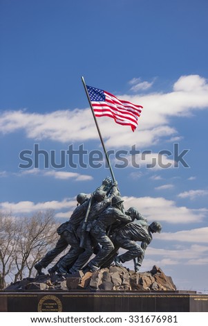 ARLINGTON, VIRGINIA, USA - MARCH 4, 2013:  Iwo Jima U.S. Marine Corps War Memorial in Rosslyn, a military memorial statue.