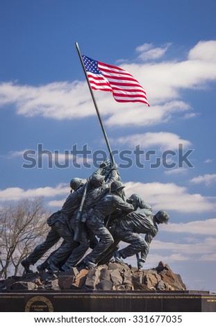 ARLINGTON, VIRGINIA, USA - MARCH 4, 2013:  Iwo Jima U.S. Marine Corps War Memorial in Rosslyn, a military memorial statue.