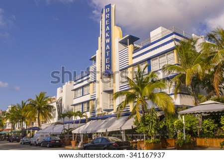 MIAMI BEACH, FLORIDA, USA - MAY 2004: Art Deco Breakwater Hotel on Ocean Drive, South Beach.