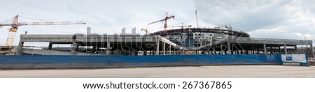 SAINT PETERSBURG, RUSSIA - APRIL 05, 2015: Building stadium of local football team Zenit is called Zenith Arena, stadium currently under construction. Sports complex located on Krestovsky Island