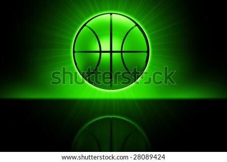 Basketball with aura and ground reflection against a black background