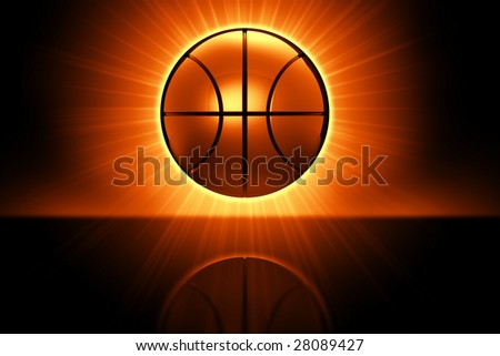 Basketball with aura and ground reflection against a black background