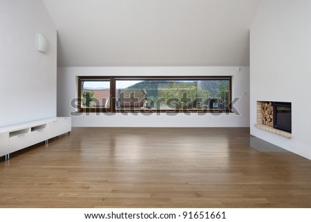 Living Room on Large Window In Living Room With Fireplace Stock Photo 91651661