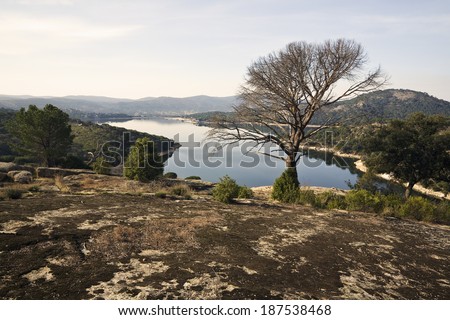 San Juan reservoir from Yelmo cliff. San Martin de Valdeiglesias. Madrid. Spain. Europe.