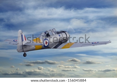 Second World War T6 Harvard Airplane flying into the sky