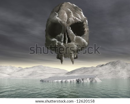 A huge cloud of Co2 in the form of an ominous skull hovering over the North Pole