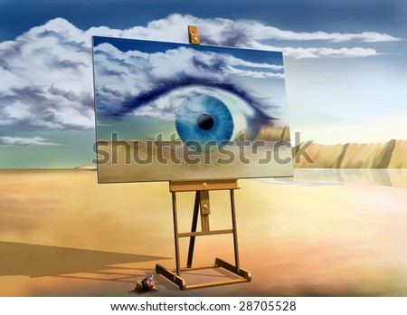 stock photo : Original surreal landscape with a painting of a surreal 