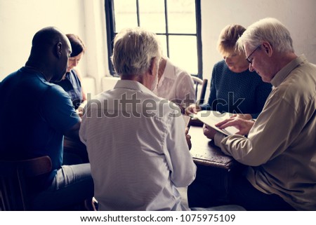 Group christianity people reading bible together