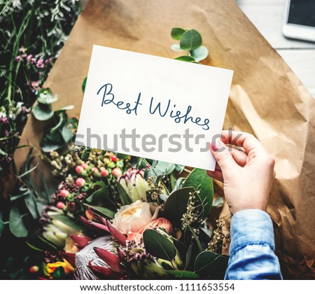Best Wishes card with a flower bouquet