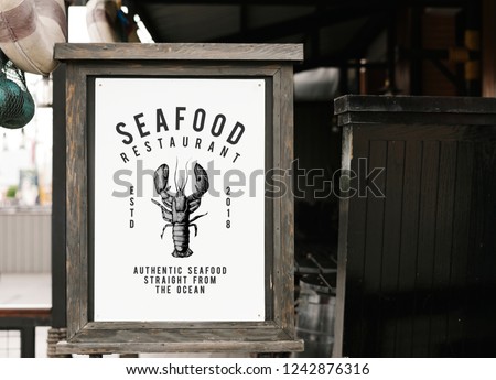 Rustic style sign mockup at a seafood restaurant