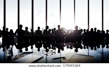 Silhouette of Large Group of Business People in Office