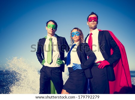 Superhero Business People at Stormy Ocean