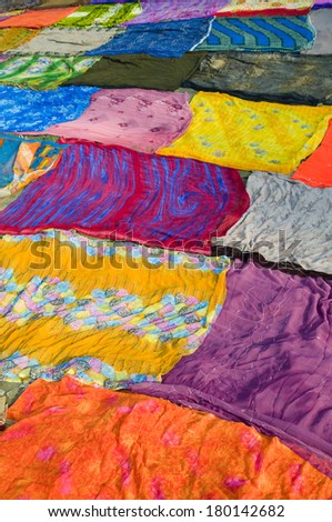 Colourful Fabrics Background, Agra, India.