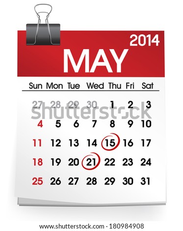 ShutterStock Vector of Calendar May 2014 180984908