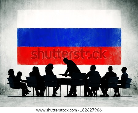Business Meeting With Flag of Russia