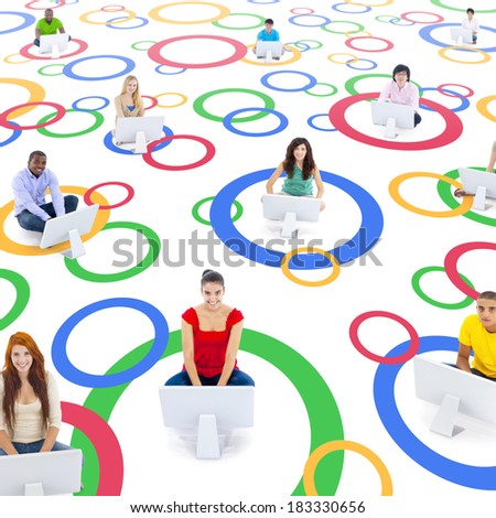 Young Diverse Colorful People Social Networking on Computers