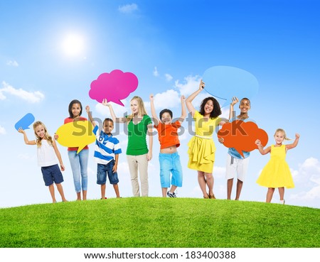 Group of Multi-Ethnic Mixed Age People Holding Speech Bubbles