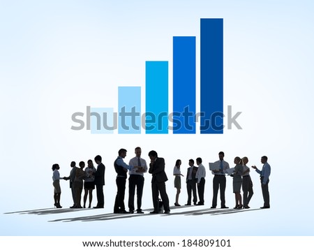 Silhouettes of Business People Working with Data and Growth Concept