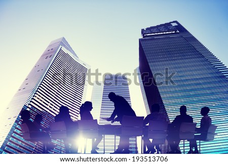 Silhouette of Business People Meeting Outdoors