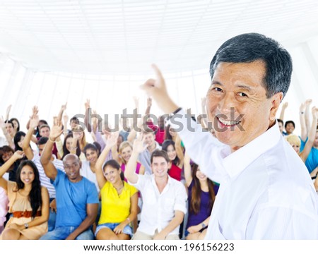 Teacher and large group of student in Lecture room Teacher and large group of student in Lecture room