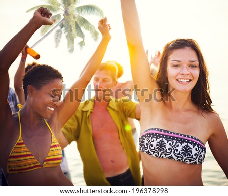 Group of People Partying on a Tropical Beach