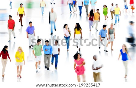 Multiethnic People Walking and Talking Isolated on White