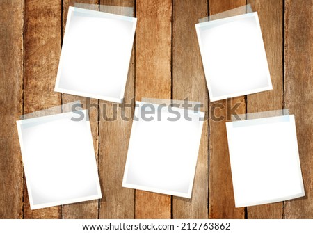5 Empty Paper Taped On Wooden Wall
