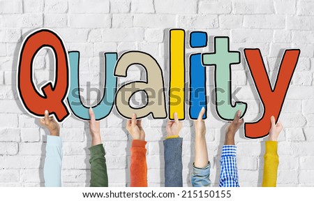 Multiethnic Group of Hands Holding Word Quality