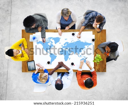 Multiethnic Group of People Meeting with World Map