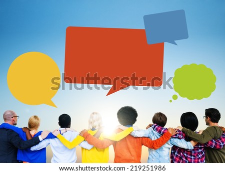 Group of People Backwards with Speech Bubbles