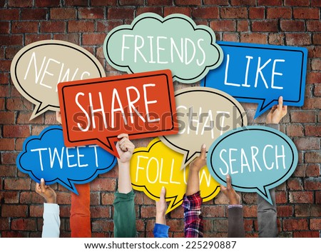 Hands Holding Colorful Speech Bubbles Social Media Concept