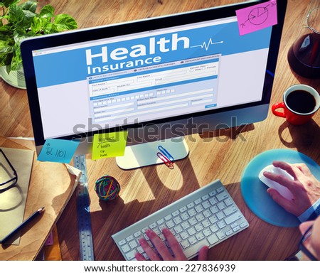 Man Working Computer Health Insurance Concept