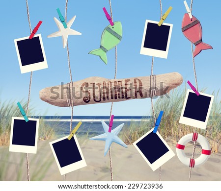 Blank Pictures and Objects Hanging by the Beach