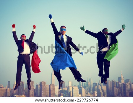 Superhero Businessmen Flying New York Concept
