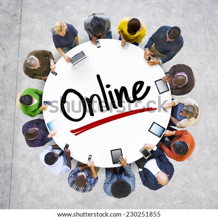 Multiethnic Group of People with Online Concept