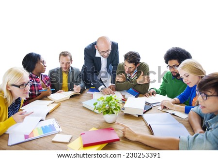 Diverse Students Studying with Their Professor