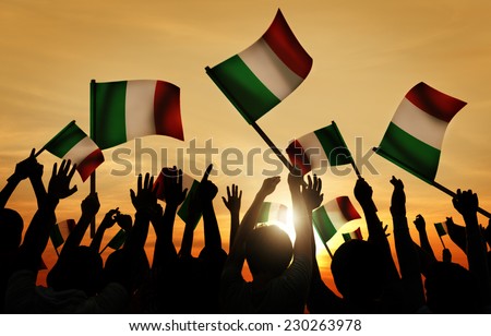 Silhouettes of People Holding Flag of Italy